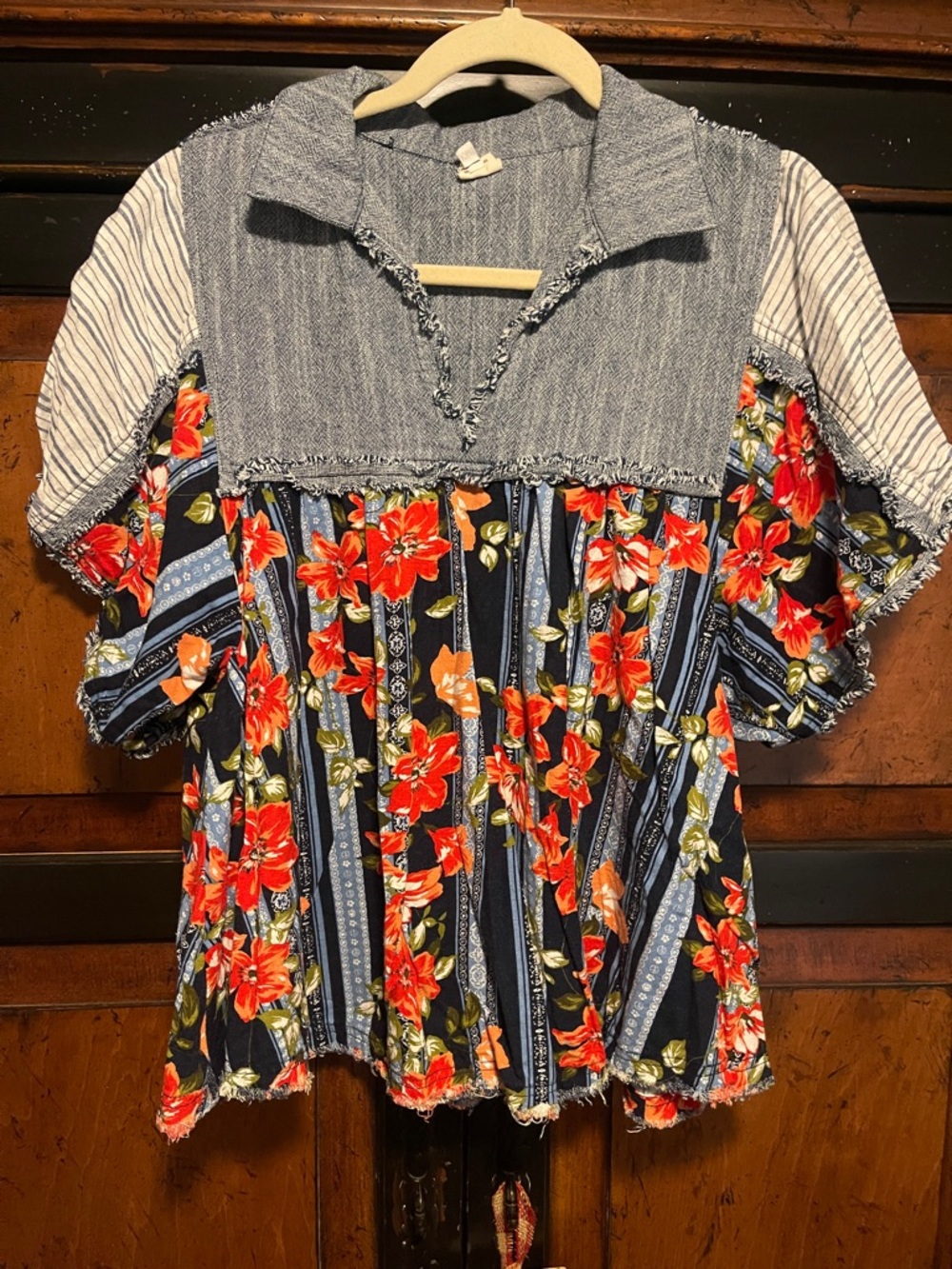 ivy jane Blue Frayed Trim Chambray Top